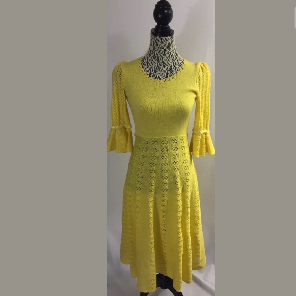 OOAK🌞HANDMADE🌻KNIT DRESS Vtg 60-70s Hippie USA
